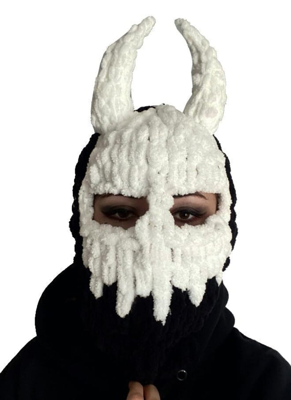 8979 Y2k Knit Balaclava Face Mask Bunny Ear Horn Ski Scarf Winter Warm Hat